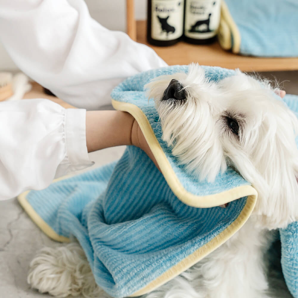 Soft Striped Quick-Dry Absorbent Dog Bathrobe Towel