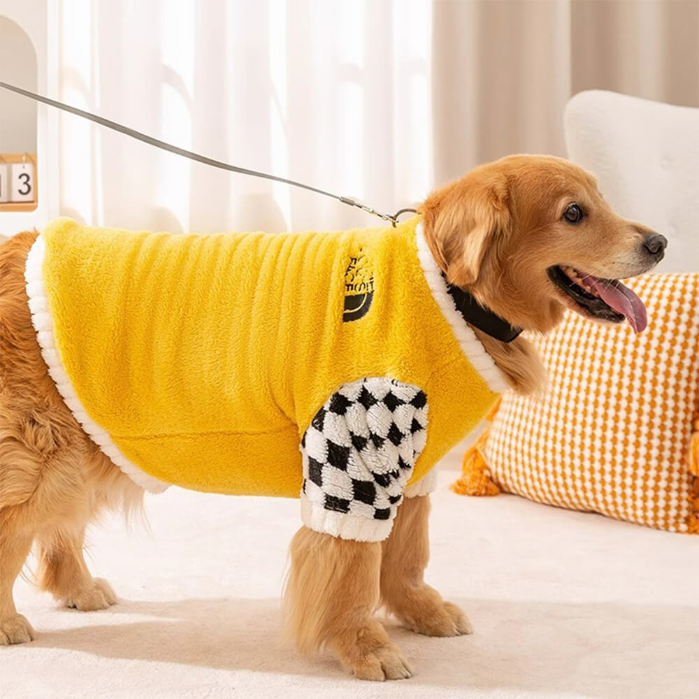 Stylish Chessboard Warm Plush Dog Jacket Coat