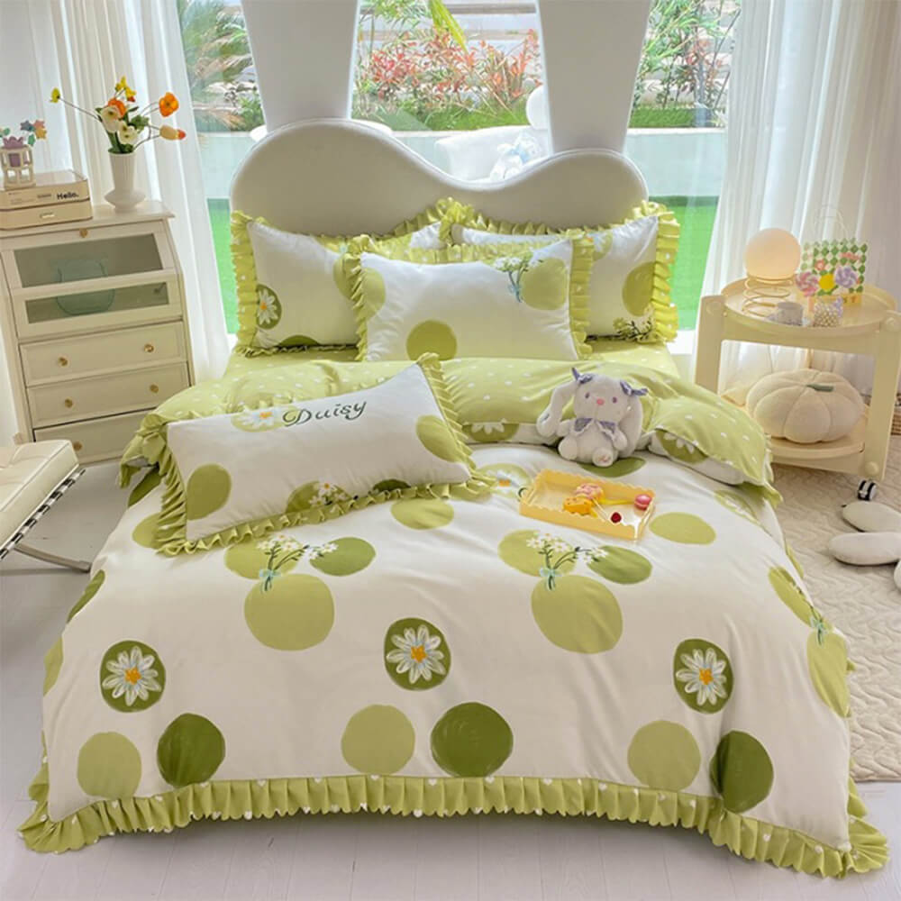 Vibrant Spring Floral Print Brushed Bed Sheet Set with Ruffled Bed Skirt