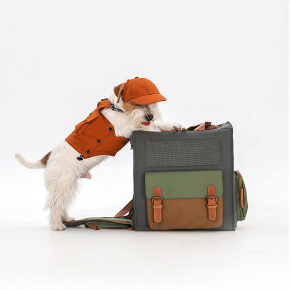 Dual-<tc>Color</tc> Mochila para transportar mascotas al aire libre, de lona impermeable y transpirable
