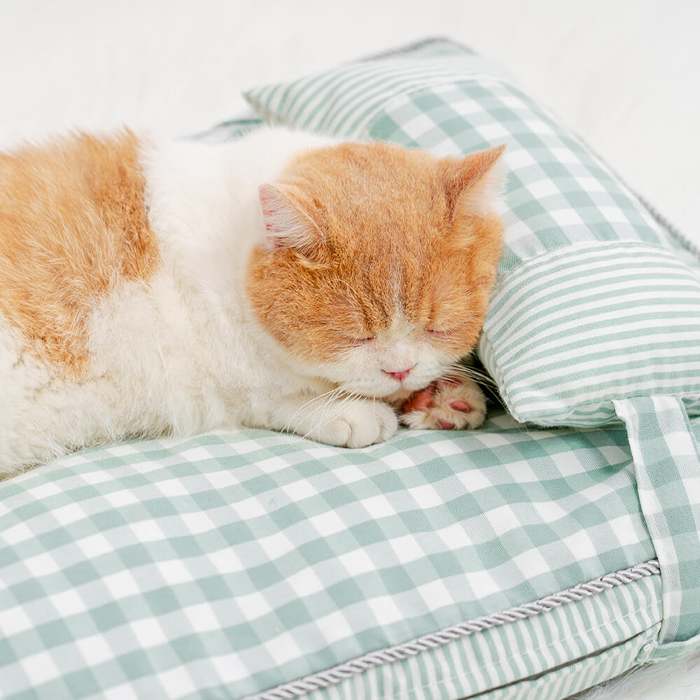 Cama lavable para perros y gatos con estampado de cuadros a la moda con almohada