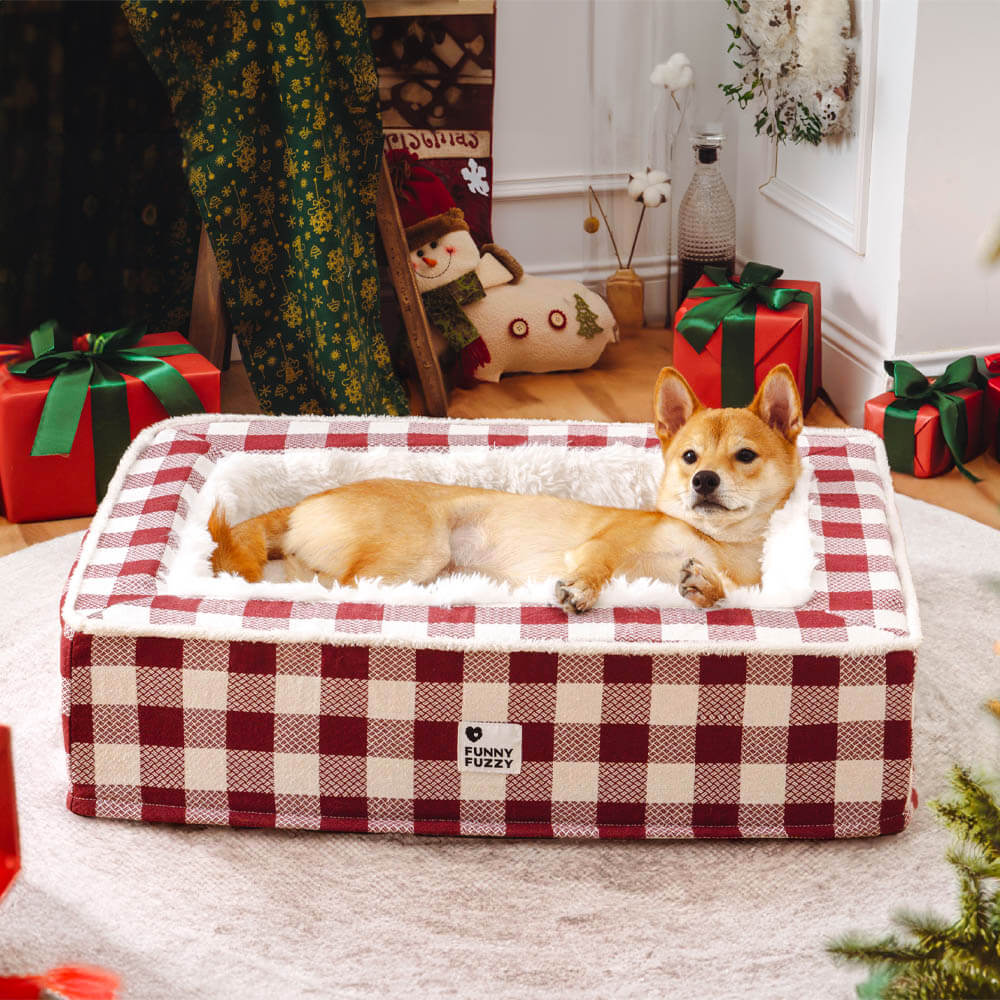 Festive Classic Tartan Cozy Dog Anti-Anxiety Calming Bed Home Bundle