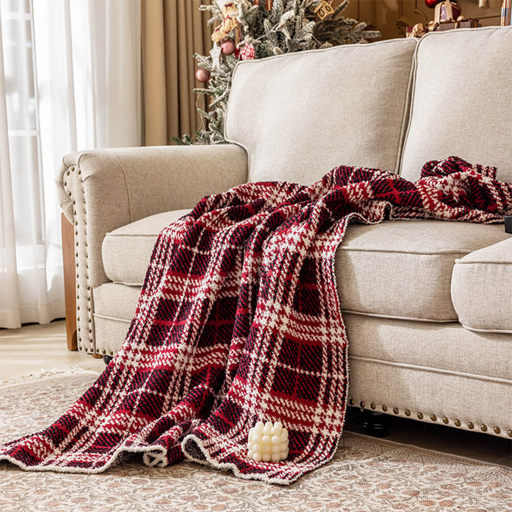 Luxury French Cozy Plush Checkered Sofa Throw Blanket