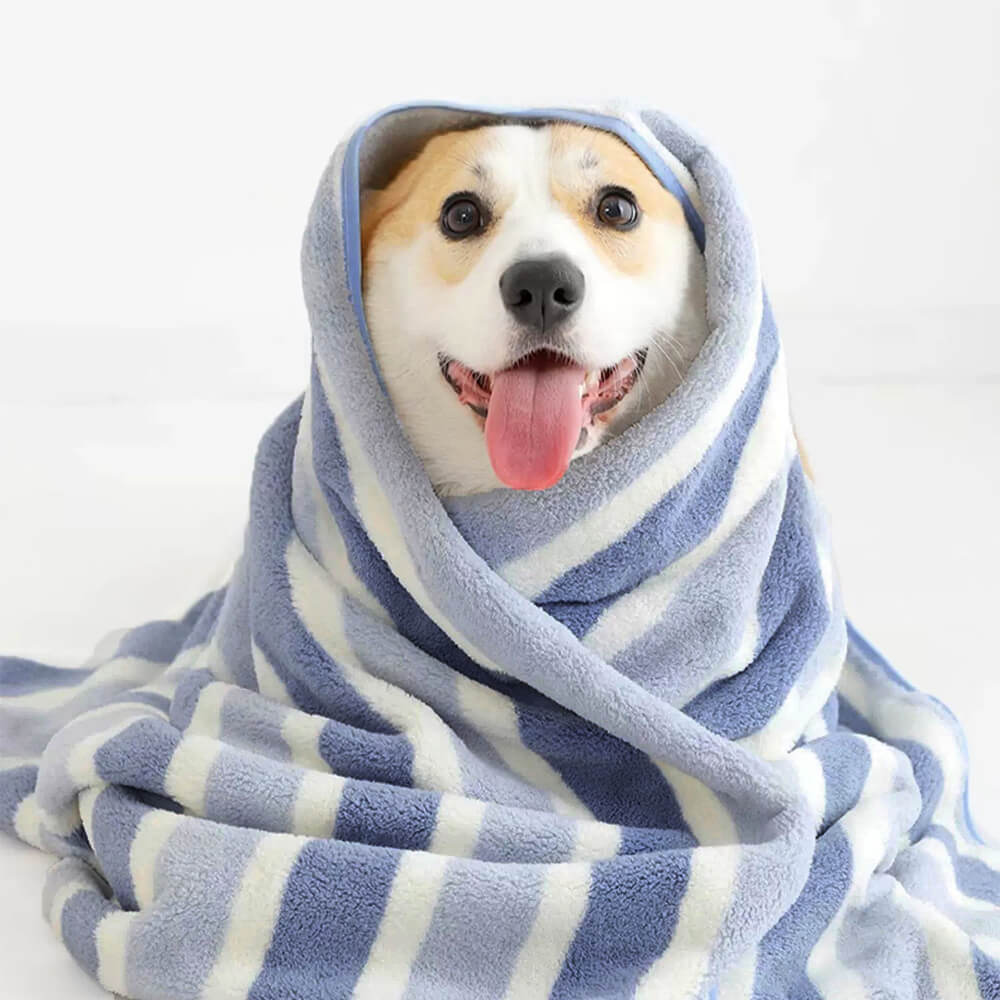 Toalla de baño de perro suave y de gato de secado absorbente a rayas