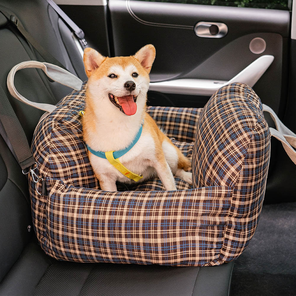 Vintage Plaid Travel Safety Dog Car Seat Bed