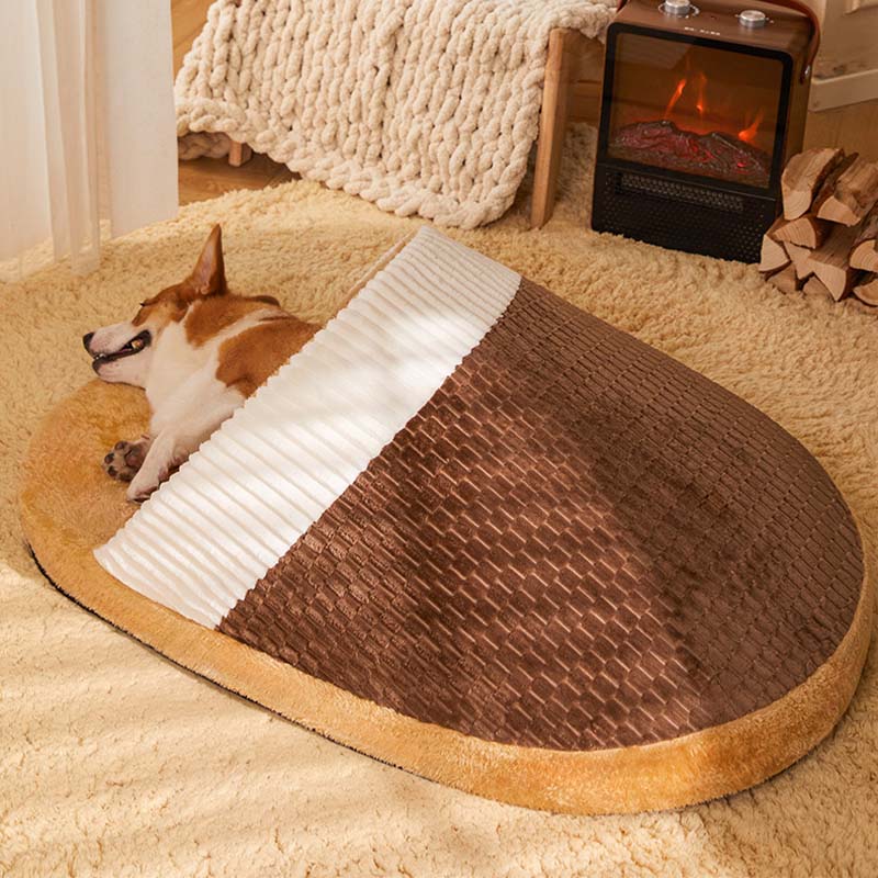 Divertida cama semicerrada para perros y gatos con estilo zapatilla