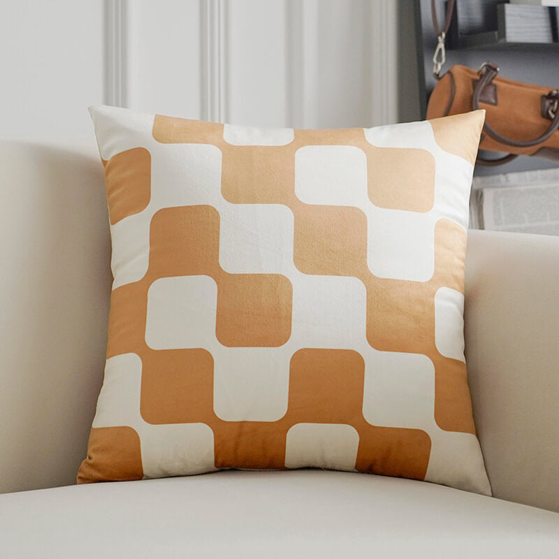 Geometric Labyrinth Check Velvet Throw Pillow