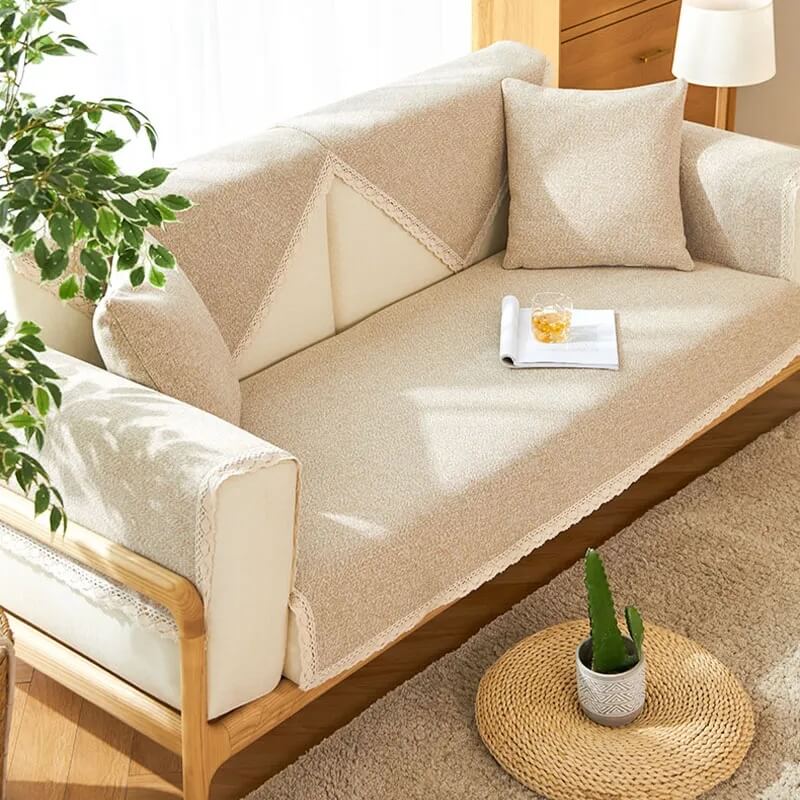 Funda de sofá antideslizante de lino y algodón tejida a mano para todas las estaciones