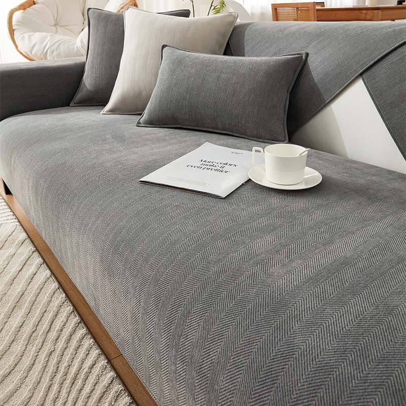Funda de sofá impermeable y antiincrustante de tela de chenilla en forma de espiga