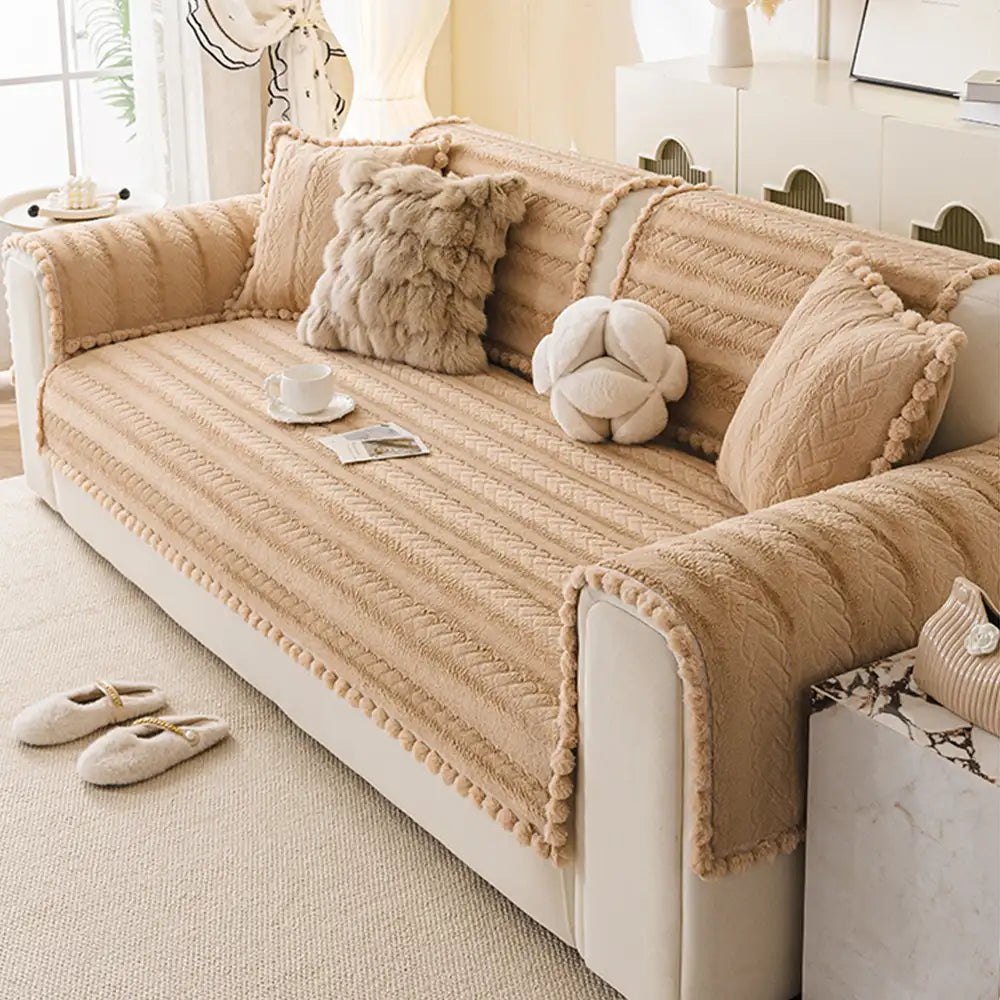 Lazy Chic Plush Winter Sofa Protector Skin-Friendly Couch Cover