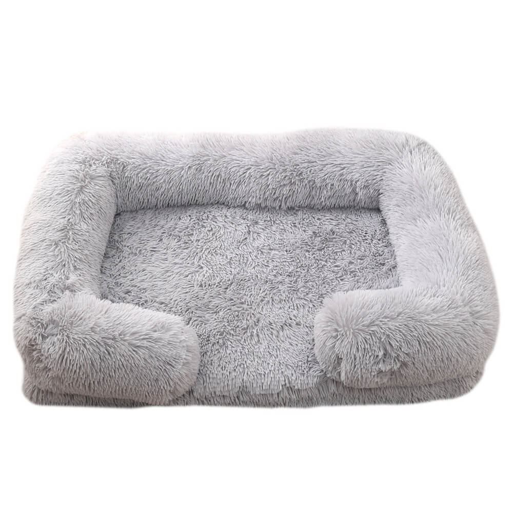 Long Plush - Square Surround Support Deep Sleep Dog Bed