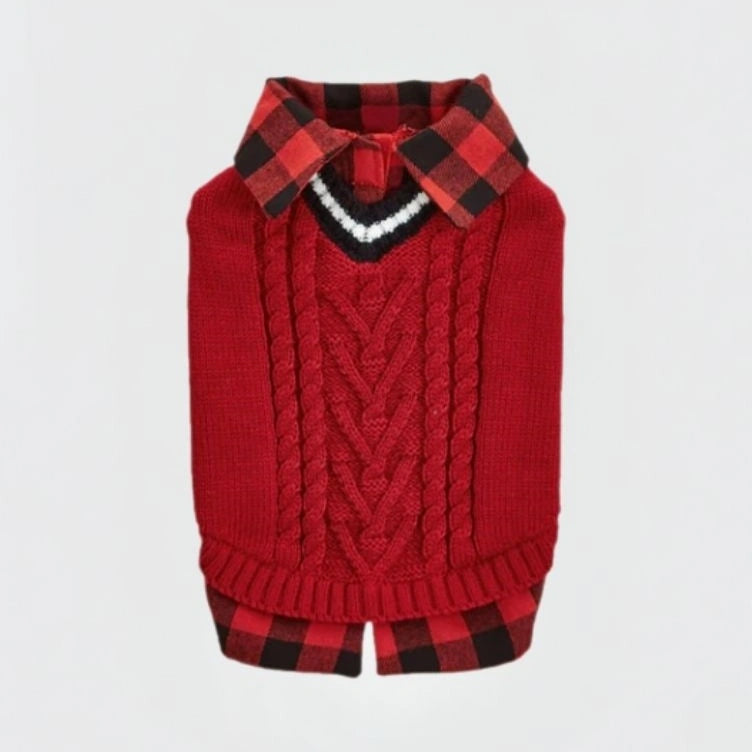 Perfect for Fall Winter Plaid Collar Cable Knit Dog Sweater Vest
