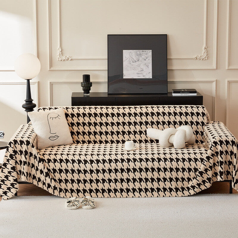 Plush Comfort Houndstooth Furniture Protection Couch Cover