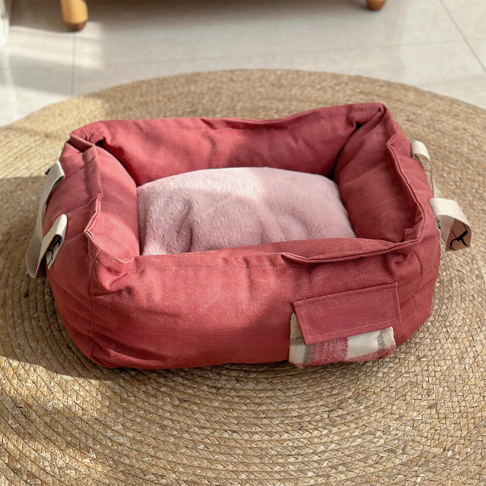 Portable Pet Bed with Handle Cozy & Washable Dog Bed