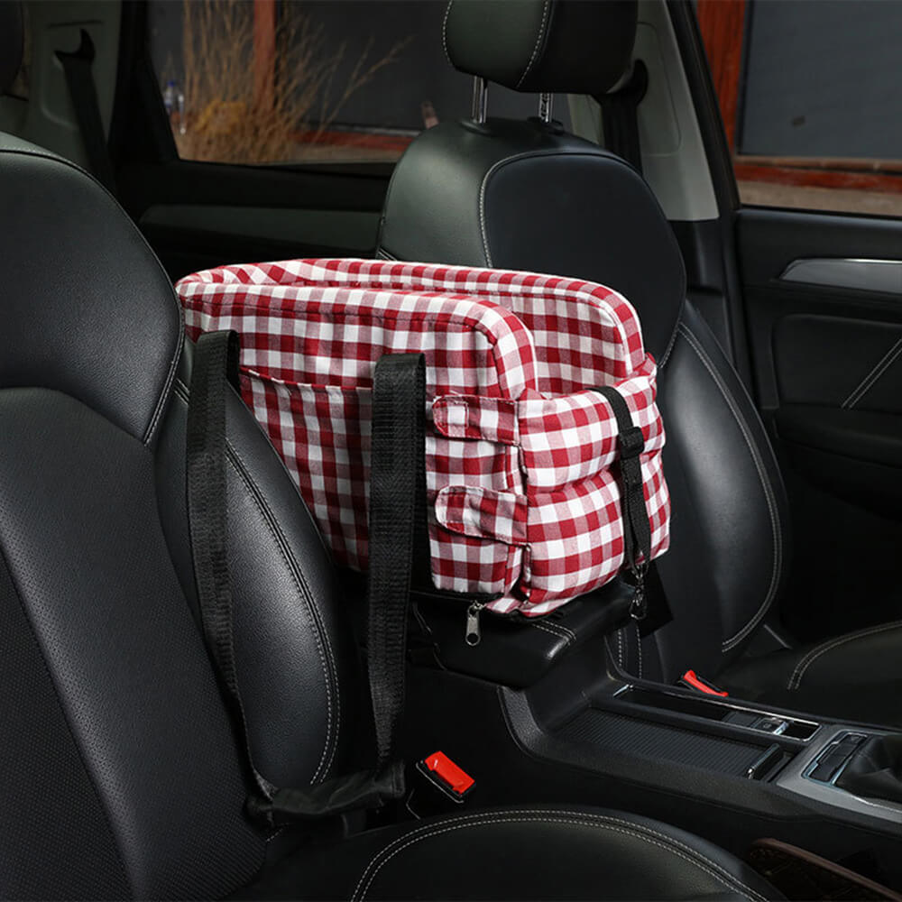 Stylish Plaid Portable Travel Dog Car Safety Seat Central Console