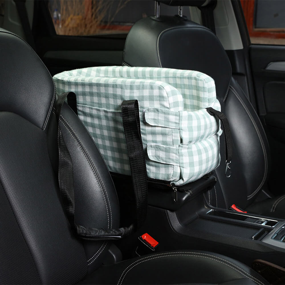 Stylish Plaid Portable Travel Dog Car Safety Seat Central Console