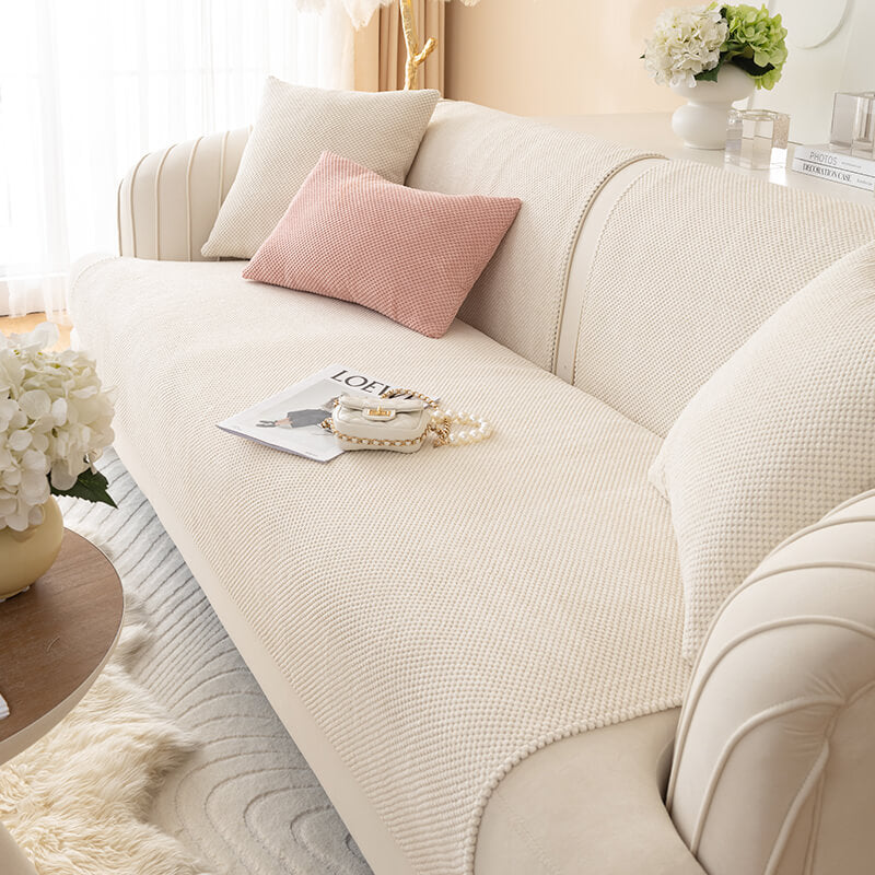 Funda de sofá protectora de muebles de felpa de color sólido simple