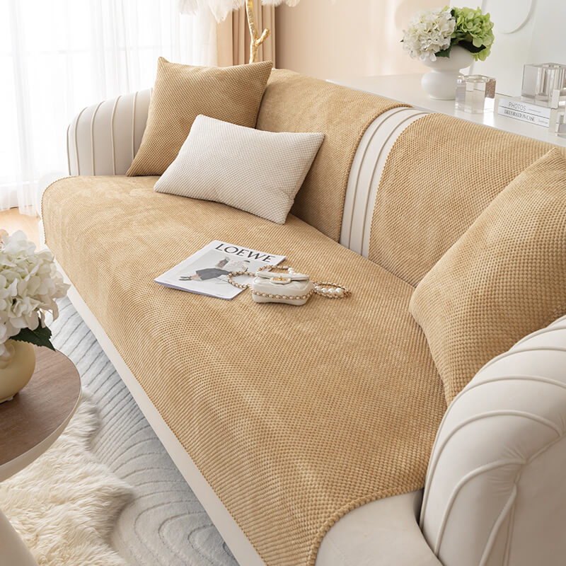 Funda de sofá protectora de muebles de felpa de color sólido simple