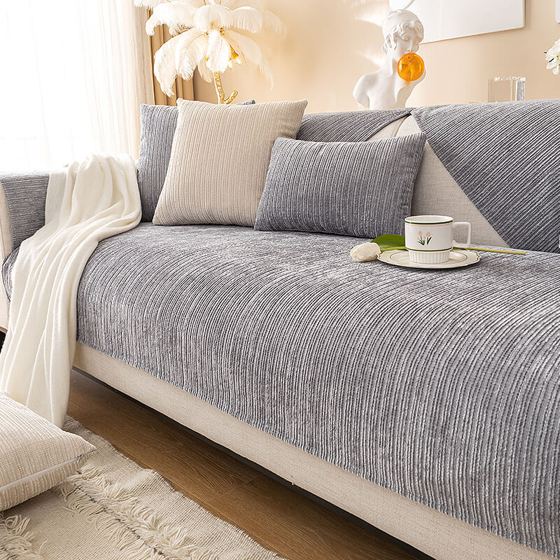 Funda de sofá protectora resistente a los arañazos de chenilla de color sólido simple
