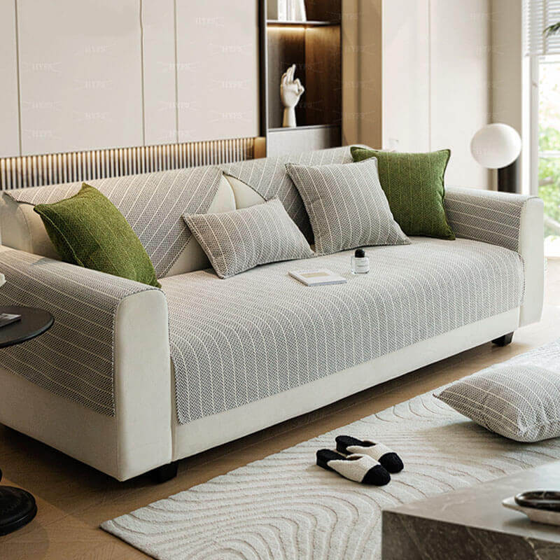 <tc>Funda de sofá en espiga de chenilla antiarañazos de color sólido</tc>