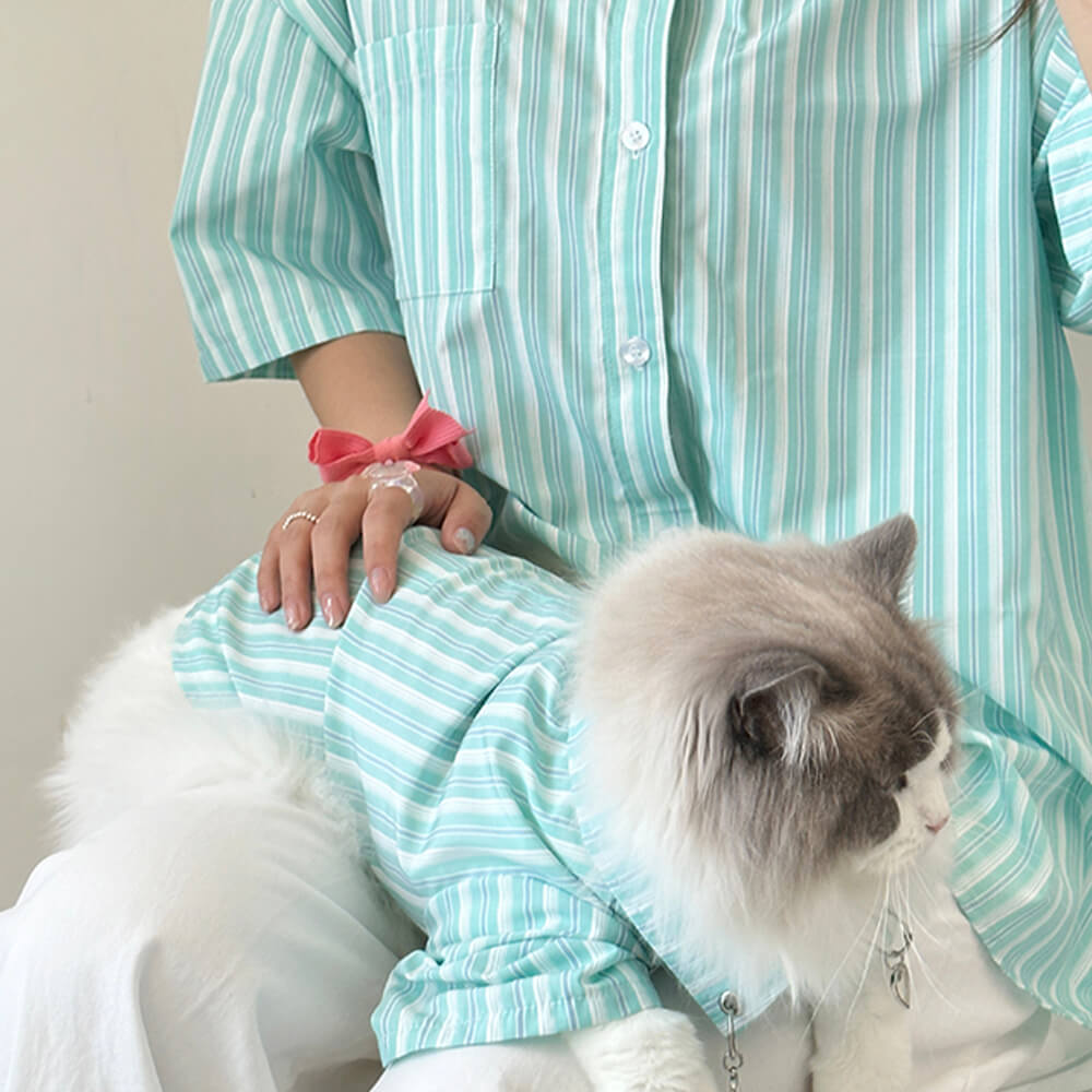 Striped Short Sleeve Shirts Pet and Owner Matching Shirts