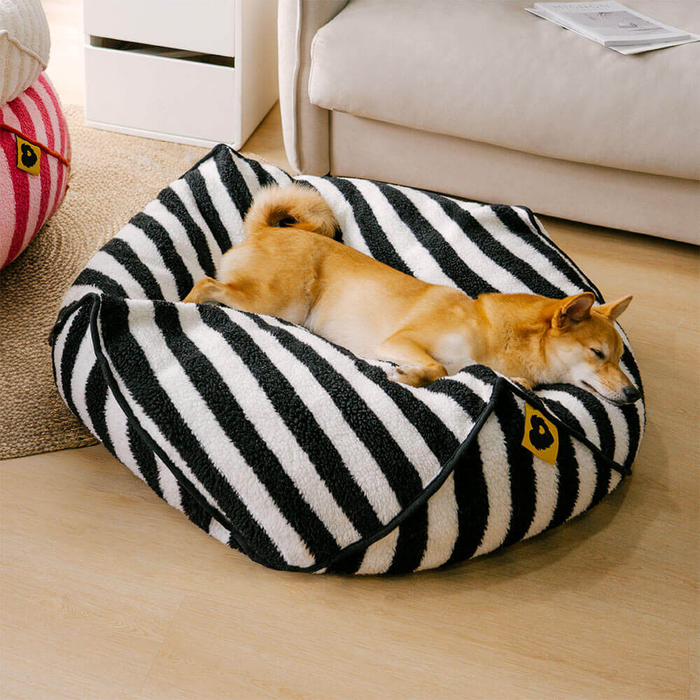 Trendy Striped Pattern Polygonal  Calming Bean Bag Dog Bed