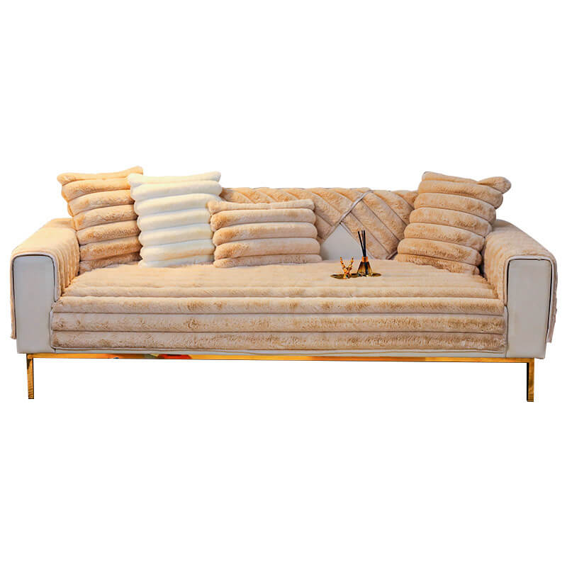 Funda de sofá antideslizante de felpa gruesa a rayas