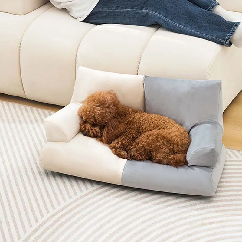 Elegante sofá cama de felpa para perros y gatos de doble color