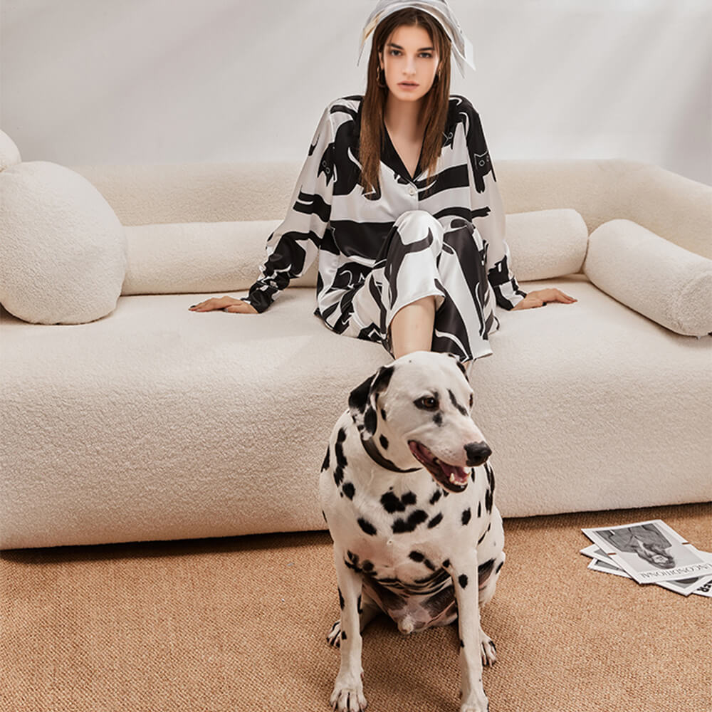 Conjunto de pijama de camisón de mujer resistente al pelo de mascota acogedor, agradable para la piel y estampado elegante