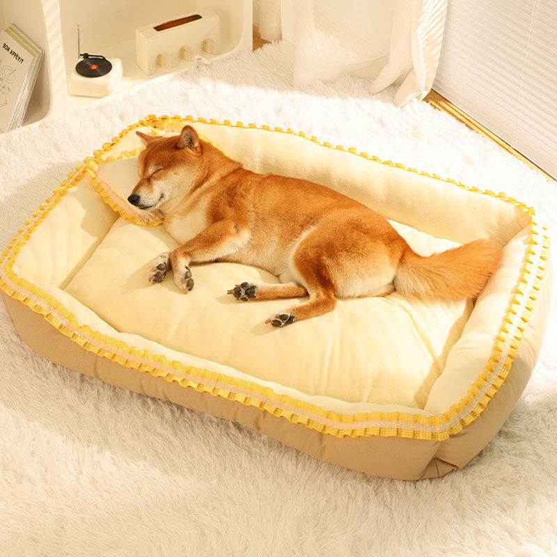 Cama para perro con volantes de encaje dulce y cómoda para dormir con almohada