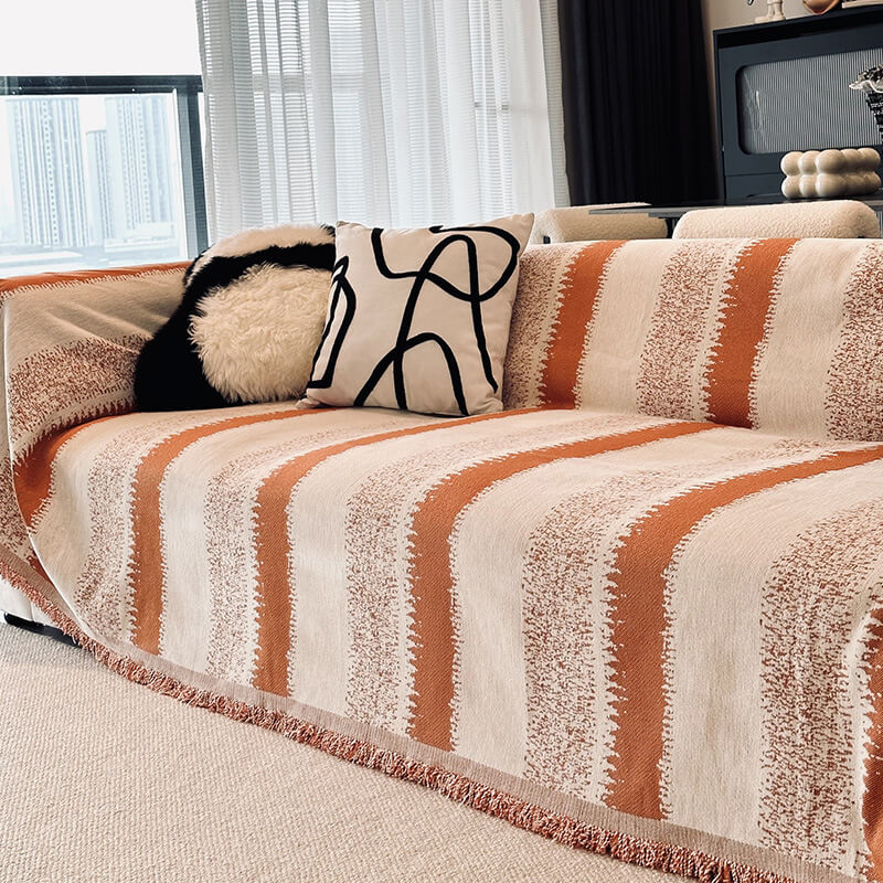 Funda de sofá de protección de sofá transpirable de chenilla a rayas de moda