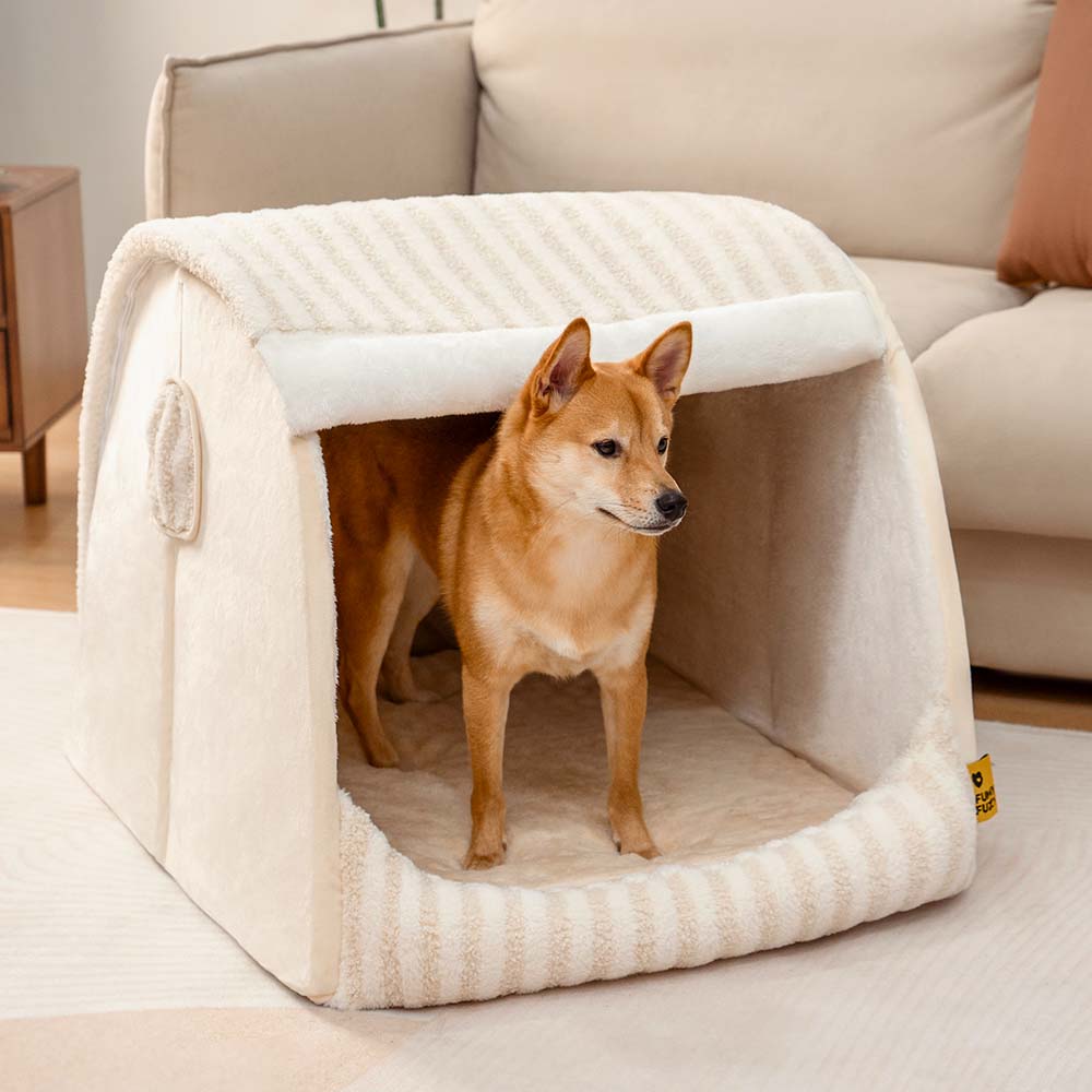 Trendy Striped House Orthopedic Dog Bed - Cozy Hideaway