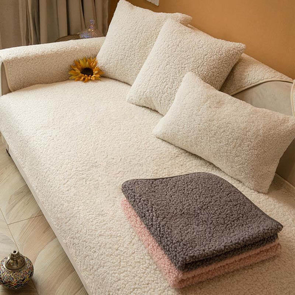 Ultrasoft Teddy Fleece cálido Cubierta de sofá sin deslizamiento