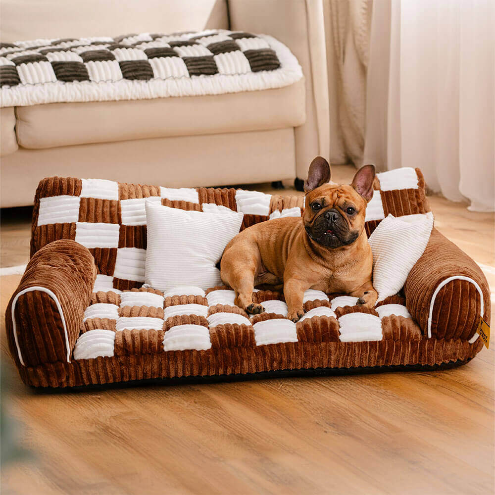 Soporte ortopédico de tablero de ajedrez vintage cama de sofá de perros extra grande - sofá King's