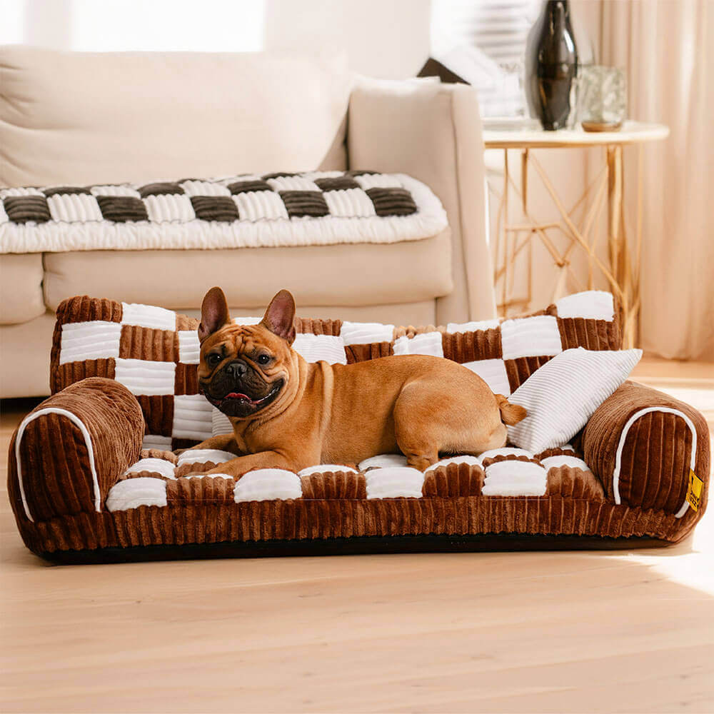 Soporte ortopédico de tablero de ajedrez vintage cama de sofá de perros extra grande - sofá King's