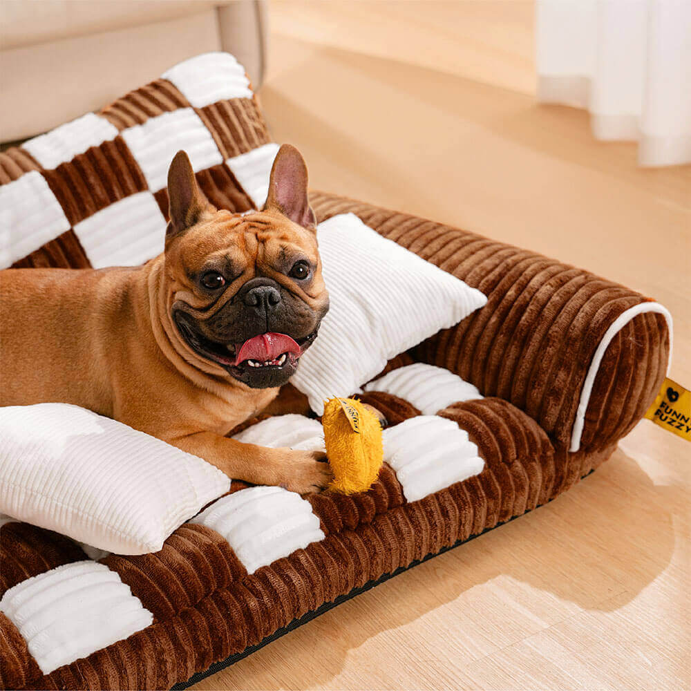 Soporte ortopédico de tablero de ajedrez vintage cama de sofá de perros extra grande - sofá King's