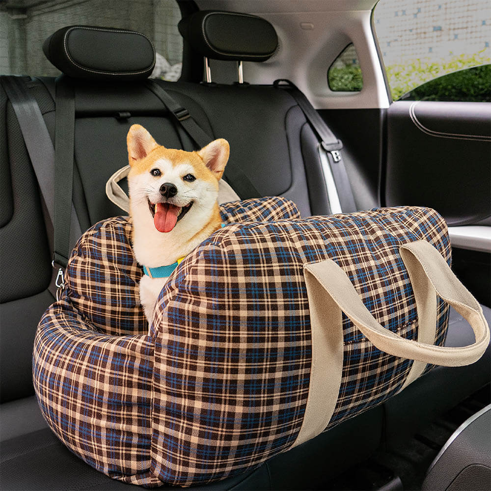 Cama para asiento de coche para perro con diseño de tablero de ajedrez y corazón vintage