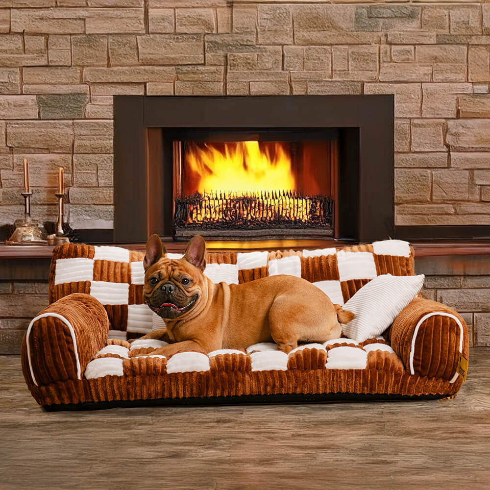 Soporte ortopédico de tablero de ajedrez vintage cama de sofá de perros extra grande - sofá King's