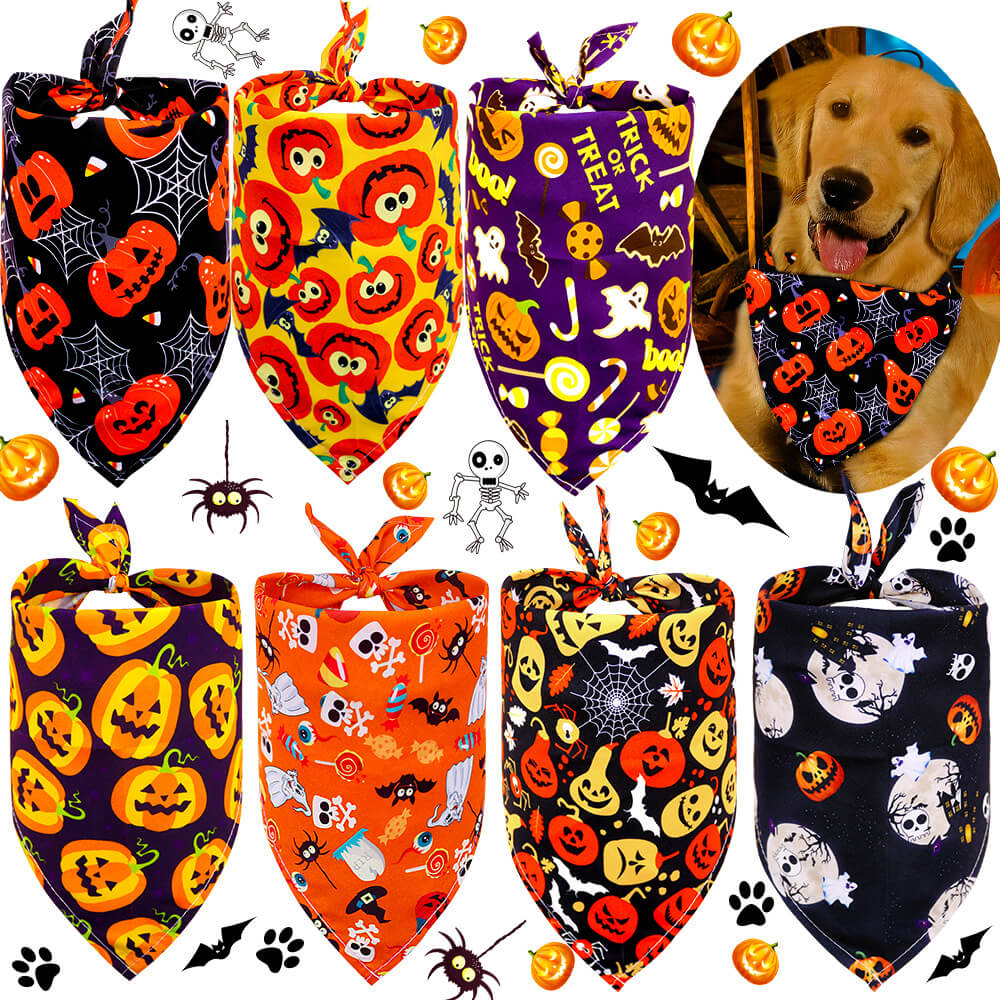 Bufanda triangular para mascotas de Halloween | Calavera, fantasma y calabaza Perro Gato Pañuelo