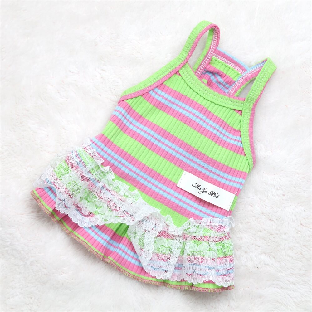 Spring Summer New Lace Trim Halter Dress Pet Clothes