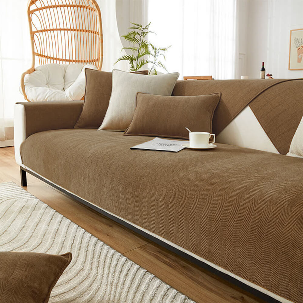 Funda de sofá impermeable y antiincrustante de tela de chenilla en forma de espiga