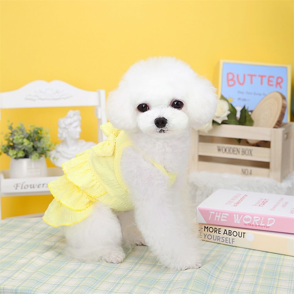 Adorable Ruffled Dog Dress with Bow - Perfect for Summer Outings