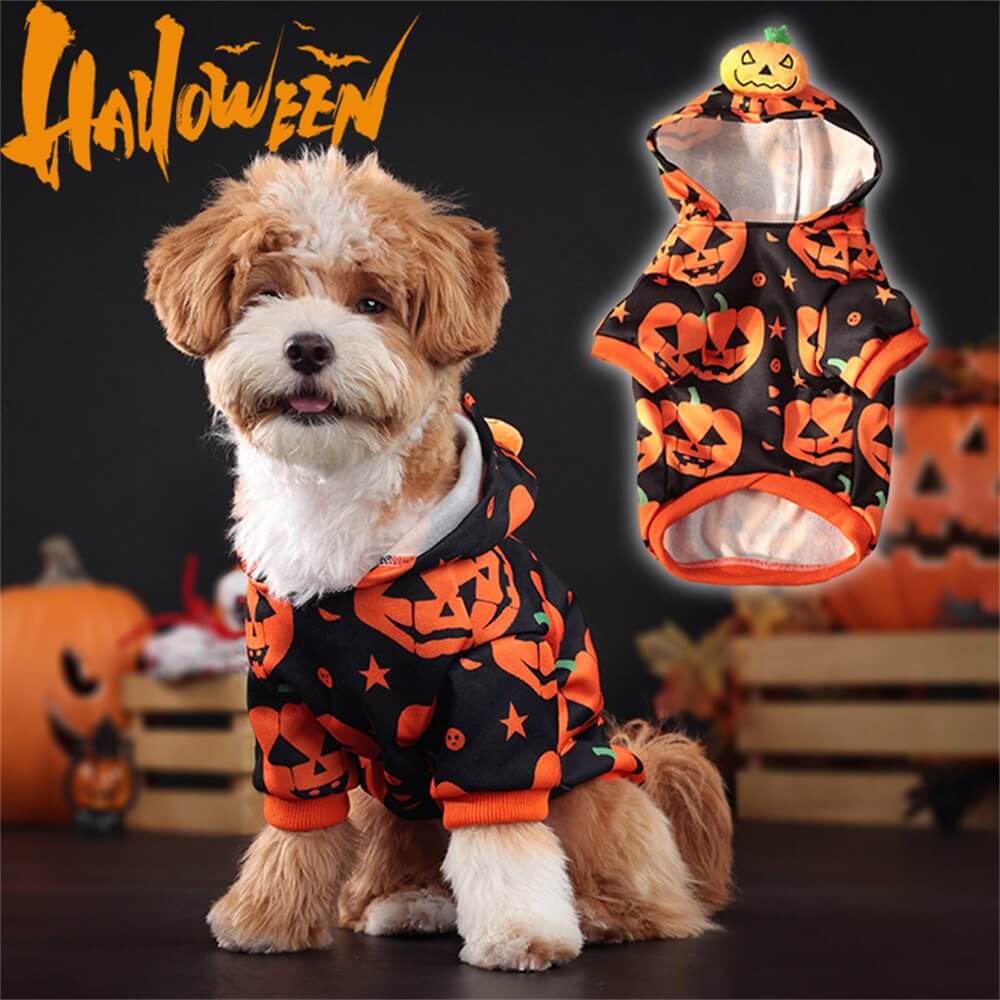 Sudadera con capucha con estampado de calabaza de Halloween para mascotas