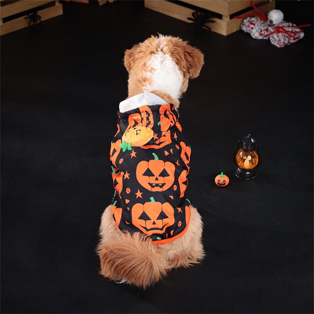 Sudadera con capucha con estampado de calabaza de Halloween para mascotas