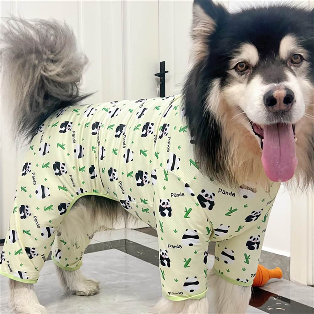 Ropa para perros, mono de cuatro patas de tela fresca con panda de dibujos animados