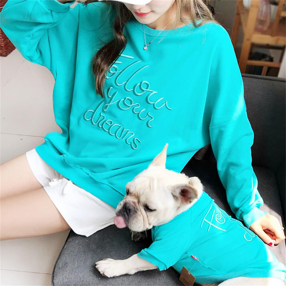 Sudaderas a juego "Follow Your Dreams" para perro y dueño: conjunto dúo acogedor y elegante