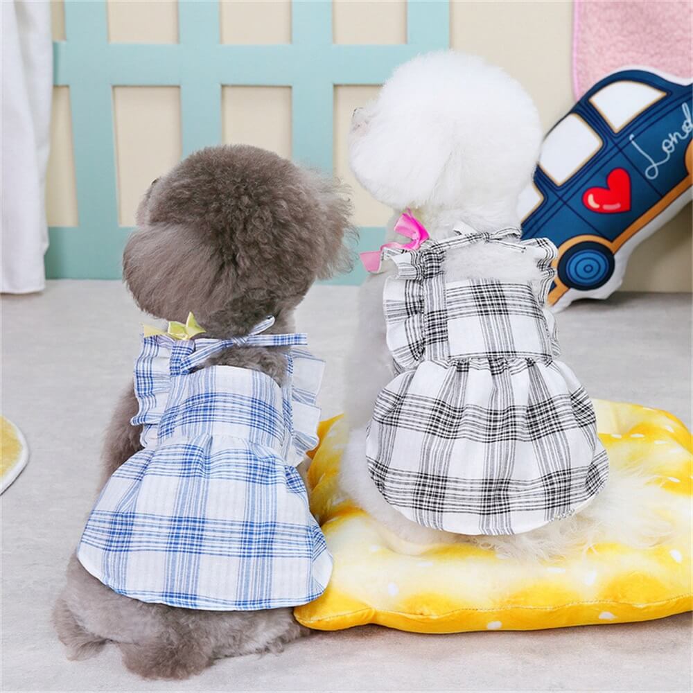 Fashionable Plaid Dog Dress with Ruffle Details - Perfect for Small Breeds