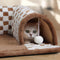 Cama de túnel de gato a cuadros a cuadros de pelaje de pelaje de plush graciosos 2-en-1