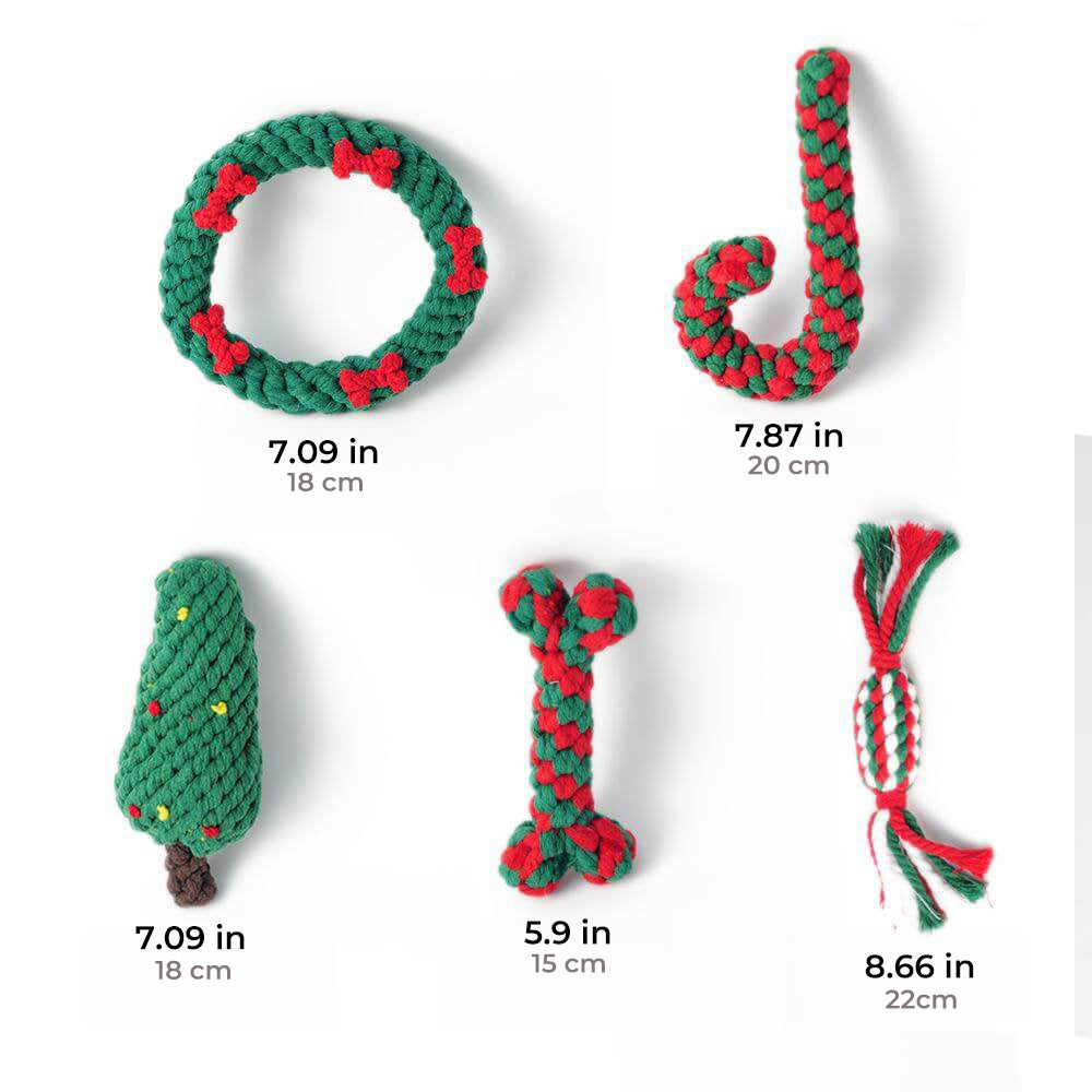 Juguete de cuerda de algodón de Navidad, juguetes de lujo resistentes para masticar, regalos para perros, juego de juguetes para la dentición