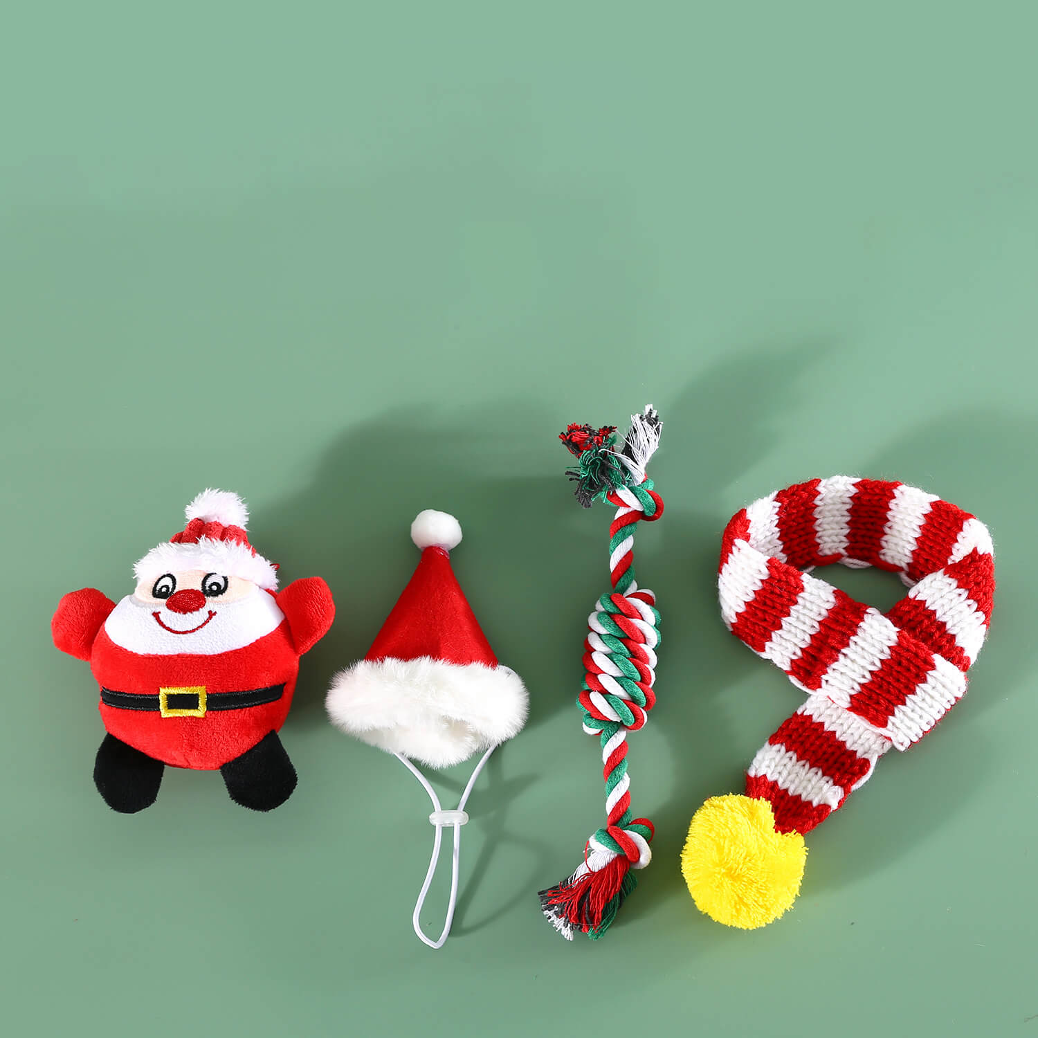 Divertido juego navideño para perros con gorro, bufanda y juguete